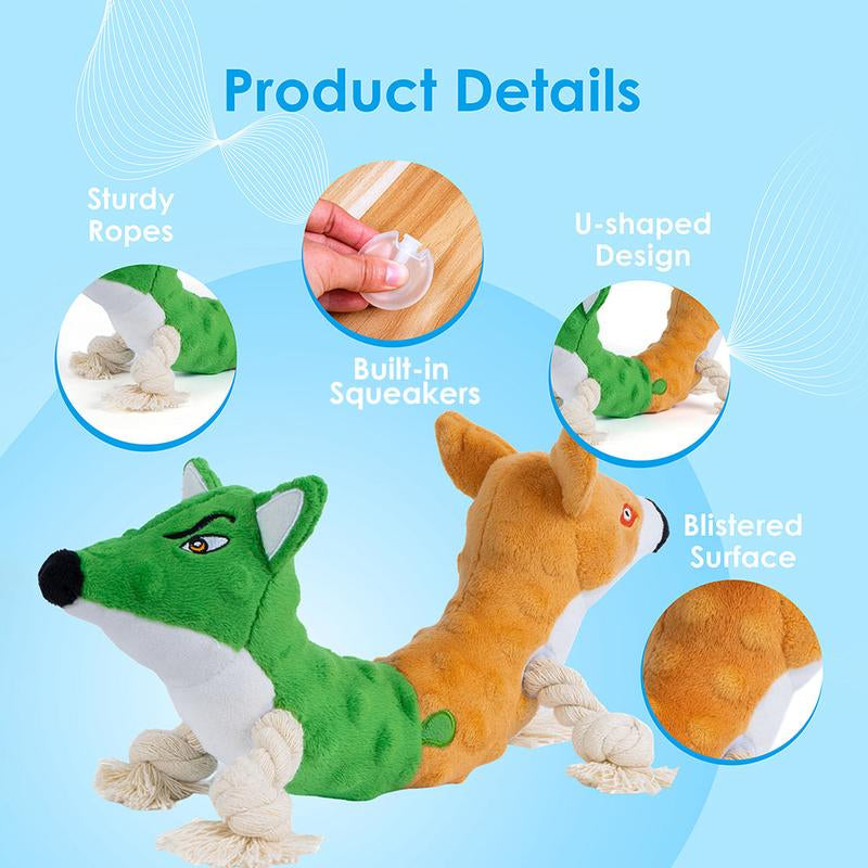 Dual-Character Plush Dog Toy - Wolf & Fox Friends for Chewing and Tugging Fun