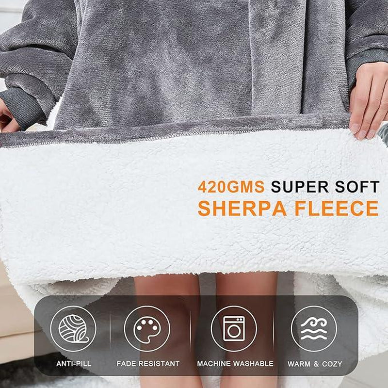 Larleaf Kangaroo Wearable Blanket Hoodie with Giant Pocket, One Size Pet Clothes Extra Soft Sherpa Fleece Warm & Cozy Oversize Sweatshirt Blanket Jacket with Sleeves Gifts for Dogs and Cats, Cozy Hooded Cat Clothes Womenswear Winter Cute Machine Washable