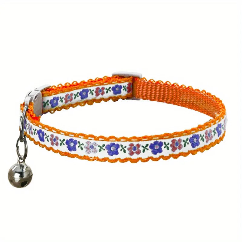Exquisite Floral Embroidered Cat Collars, Adjustable And Durable Pet Collars, Cat Supplies, Cute Cat Collar With Bell   Perfect