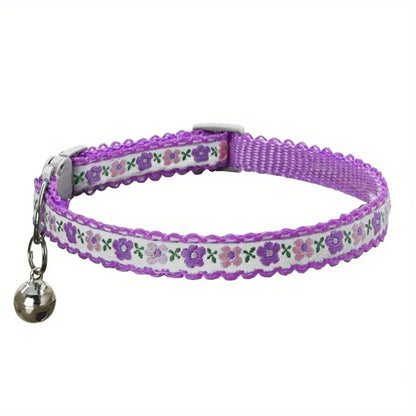 Exquisite Floral Embroidered Cat Collars, Adjustable And Durable Pet Collars, Cat Supplies, Cute Cat Collar With Bell   Perfect
