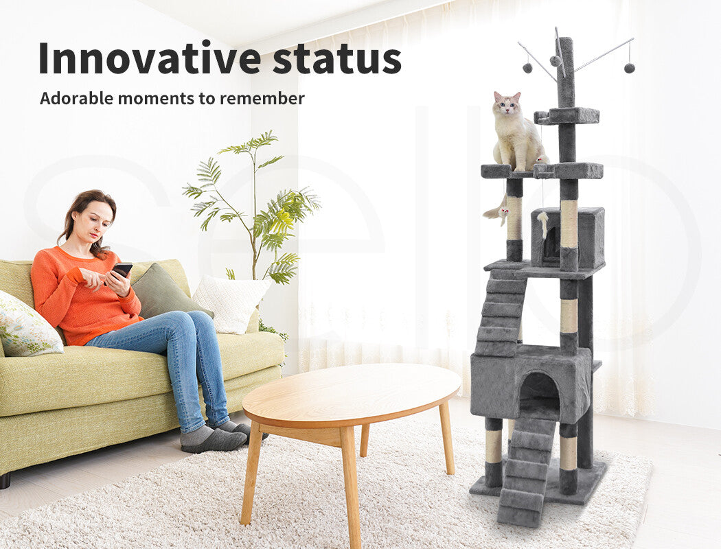 Pawz Cat Tree Scratching Post Scratcher Tower Condo House Furniture Grey 210Cm