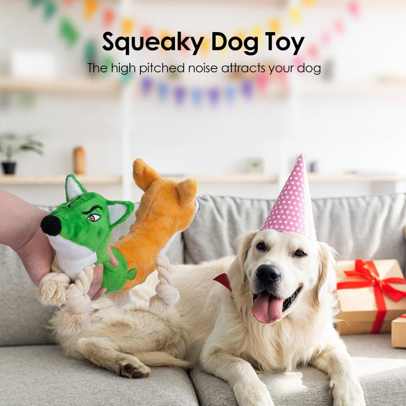 Dual-Character Plush Dog Toy - Wolf & Fox Friends for Chewing and Tugging Fun