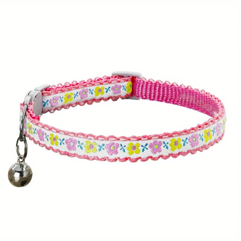 Exquisite Floral Embroidered Cat Collars, Adjustable And Durable Pet Collars, Cat Supplies, Cute Cat Collar With Bell   Perfect