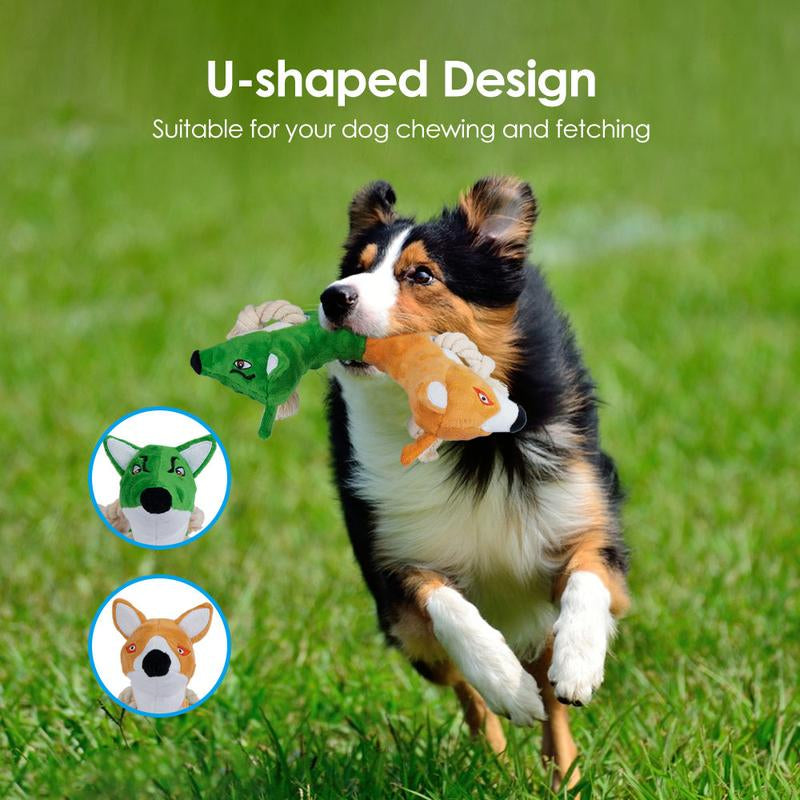 Dual-Character Plush Dog Toy - Wolf & Fox Friends for Chewing and Tugging Fun