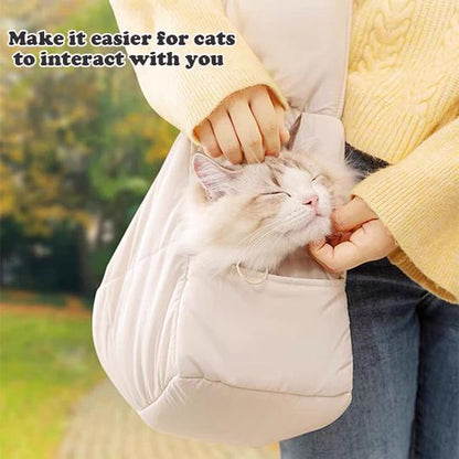 [Hipipet] Quilted Sling Carrier - Spacious Escape-Proof Pet Bag for Cats & Small Dogs, Breathable Minimalist Outing Pack