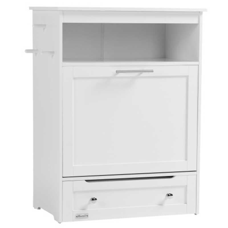 Pet Feeder Station Cabinet Food Storage Container with Dog Raised Bowls and Hanger for Feeding Watering Supplies White