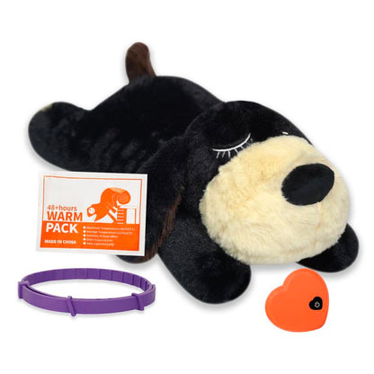 2025 Dog Puppy Toy with Heartbeat New Model, Calming Dog Toy Set with Collar, 48H Warm Pack (Black)