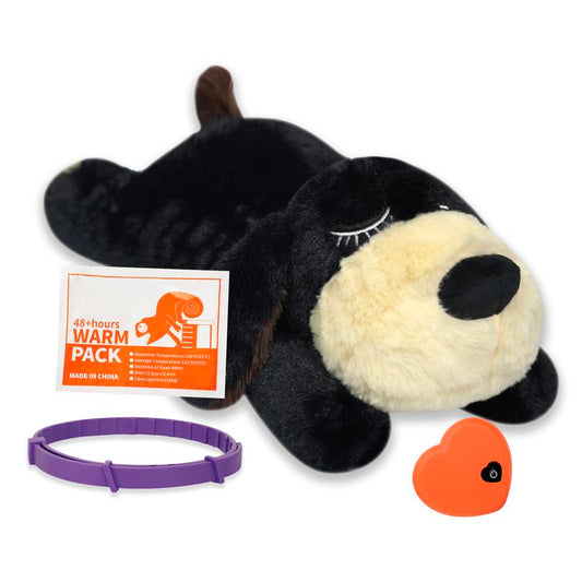 2025 Dog Puppy Toy with Heartbeat New Model, Calming Dog Toy Set with Collar, 48H Warm Pack (Black)