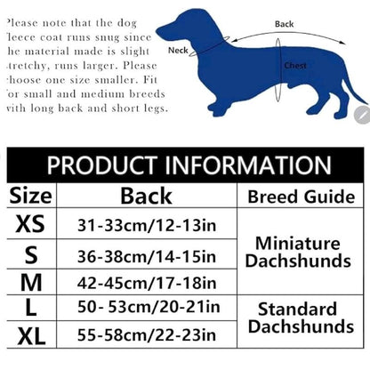 Winter Redxl Dachshund Fleece Coats for Puppy Weiner Sausage Dogs