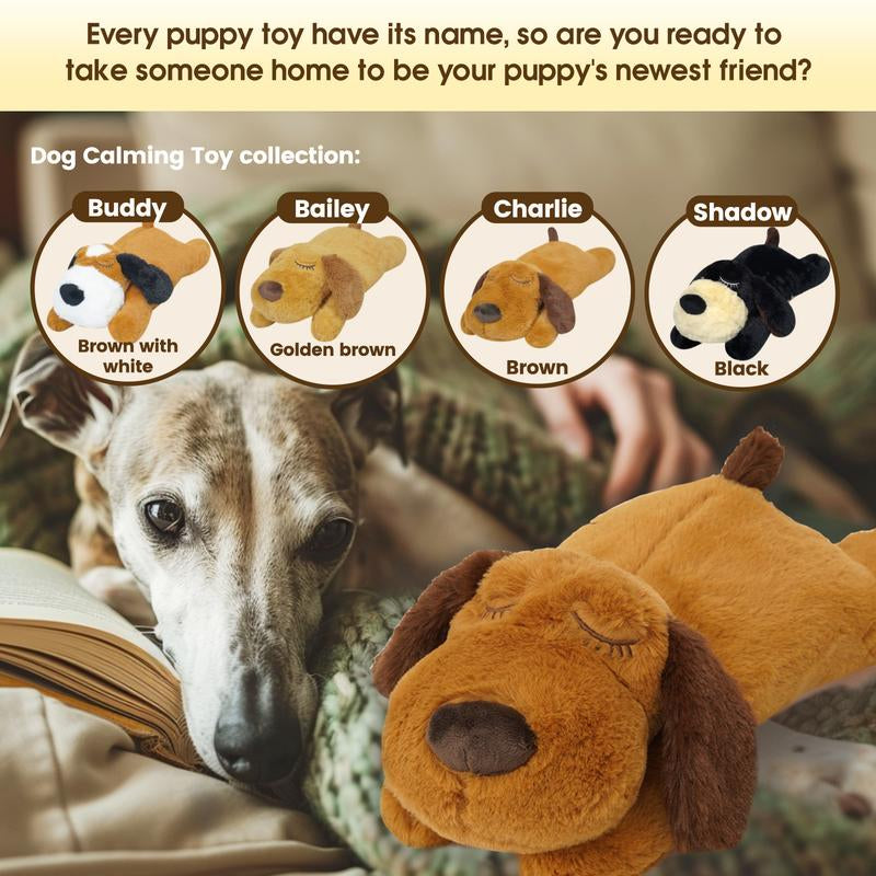 2025 Dog Puppy Toy with Heartbeat New Model, Calming Dog Toy Set with Collar, 48H Warm Pack (Black)