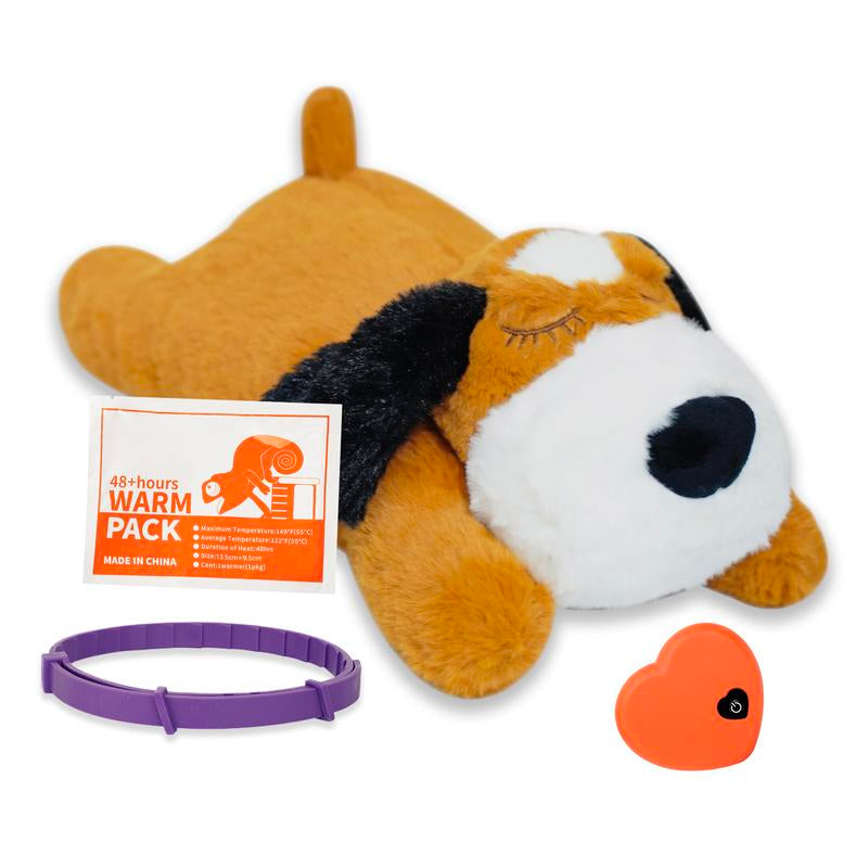 2025 Dog Puppy Toy with Heartbeat New Model, Calming Dog Toy Set with Collar, 48H Warm Pack (Black)