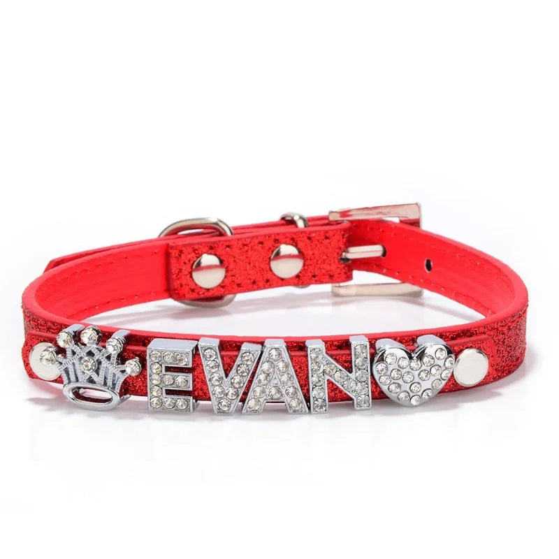 Personalized Id Dog Collars Rhinestone Dog Pendant Adjustable Puppy Kitten Neck Strap Anti-Lost Pet Cat Collars Dog Accessories
