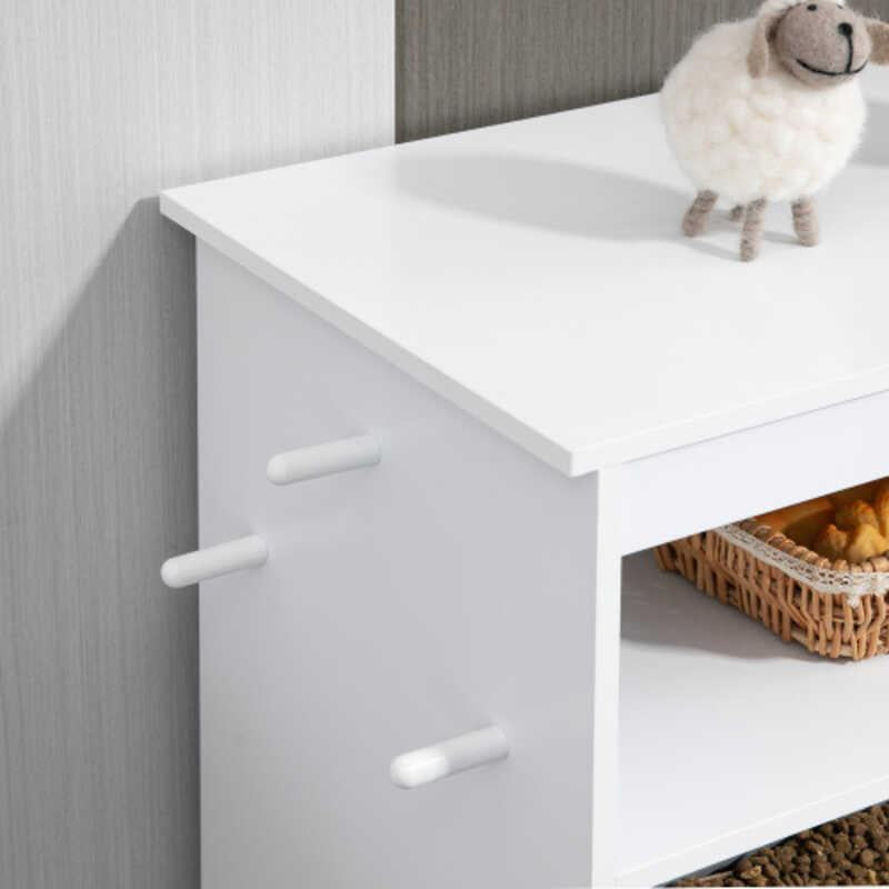 Pet Feeder Station Cabinet Food Storage Container with Dog Raised Bowls and Hanger for Feeding Watering Supplies White