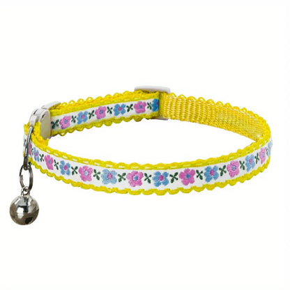 Exquisite Floral Embroidered Cat Collars, Adjustable And Durable Pet Collars, Cat Supplies, Cute Cat Collar With Bell   Perfect