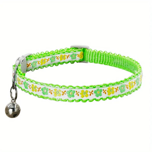 Exquisite Floral Embroidered Cat Collars, Adjustable And Durable Pet Collars, Cat Supplies, Cute Cat Collar With Bell   Perfect