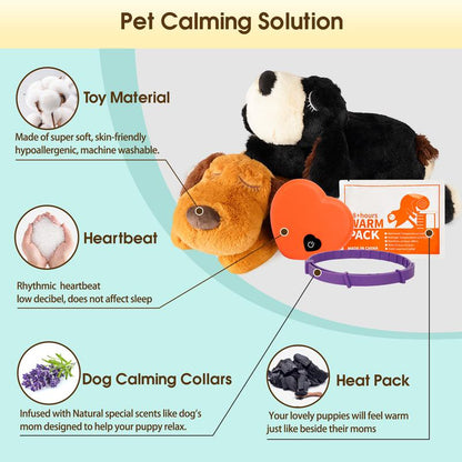 2025 Dog Puppy Toy with Heartbeat New Model, Calming Dog Toy Set with Collar, 48H Warm Pack (Black)