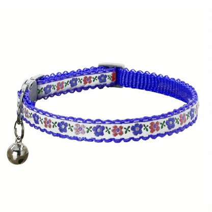 Exquisite Floral Embroidered Cat Collars, Adjustable And Durable Pet Collars, Cat Supplies, Cute Cat Collar With Bell   Perfect