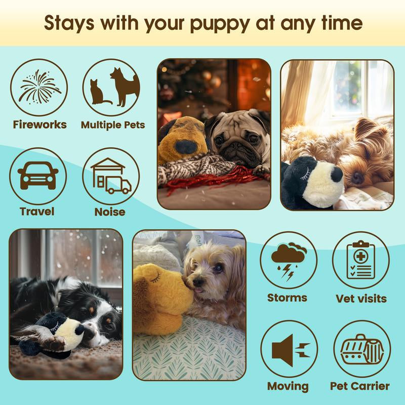 2025 Dog Puppy Toy with Heartbeat New Model, Calming Dog Toy Set with Collar, 48H Warm Pack (Black)