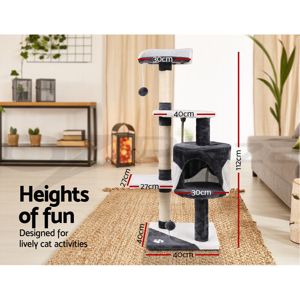 I.Pet Cat Tree Tower Scratching Post Scratcher 112Cm Wood Condo House Furniture
