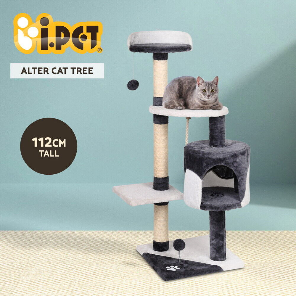 I.Pet Cat Tree Tower Scratching Post Scratcher 112Cm Wood Condo House Furniture