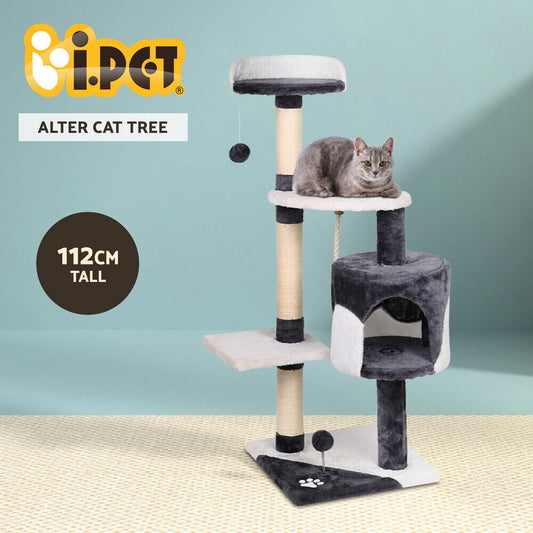 I.Pet Cat Tree Tower Scratching Post Scratcher 112Cm Wood Condo House Furniture