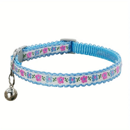 Exquisite Floral Embroidered Cat Collars, Adjustable And Durable Pet Collars, Cat Supplies, Cute Cat Collar With Bell   Perfect