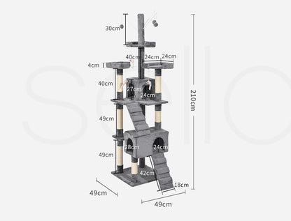 Pawz Cat Tree Scratching Post Scratcher Tower Condo House Furniture Grey 210Cm