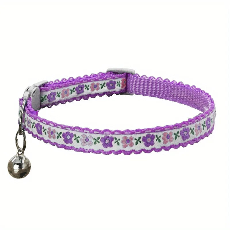 Exquisite Floral Embroidered Cat Collars, Adjustable And Durable Pet Collars, Cat Supplies, Cute Cat Collar With Bell   Perfect