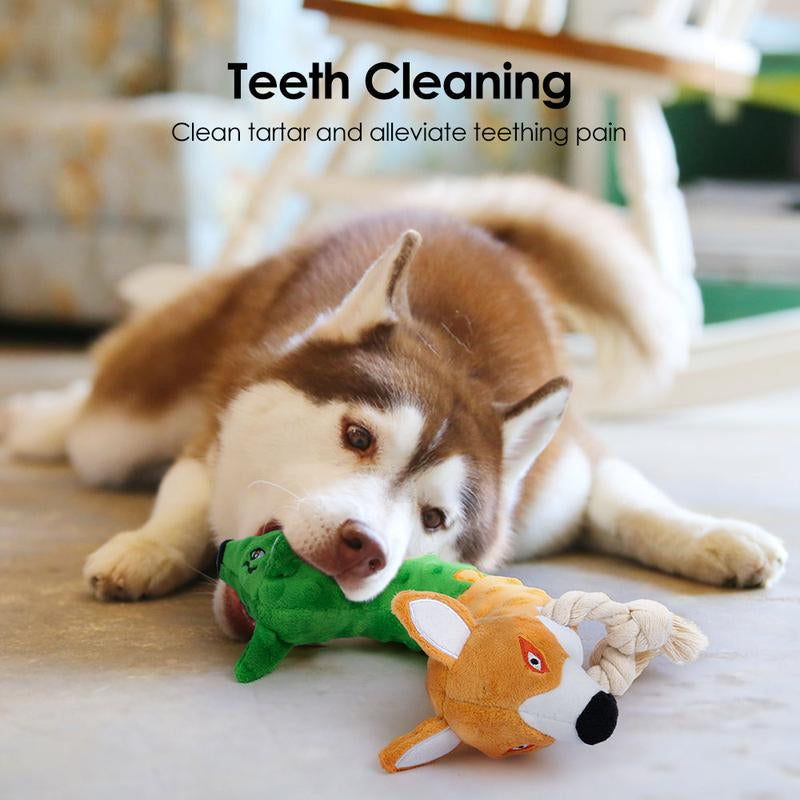 Dual-Character Plush Dog Toy - Wolf & Fox Friends for Chewing and Tugging Fun