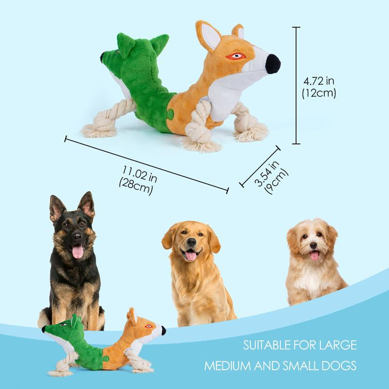 Dual-Character Plush Dog Toy - Wolf & Fox Friends for Chewing and Tugging Fun